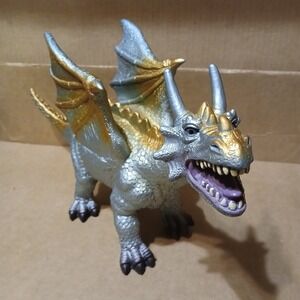 Creatology Soft Rubber Dragon Teal Silver Gold Shiny Toy Wings